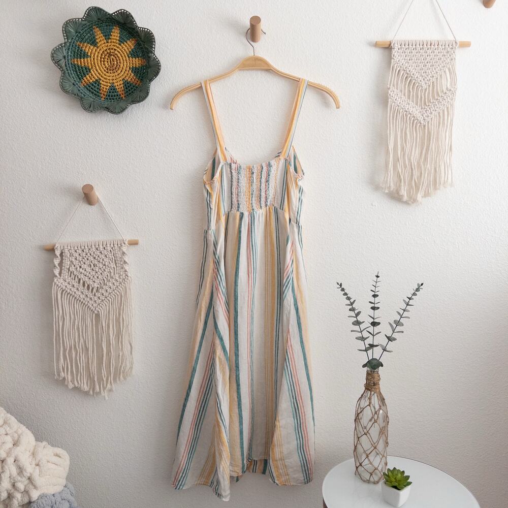 Madewell 100% Linen Striped Fitted-Bodice Midi Tank Sun Dress Size 2 - Picture 3 of 9